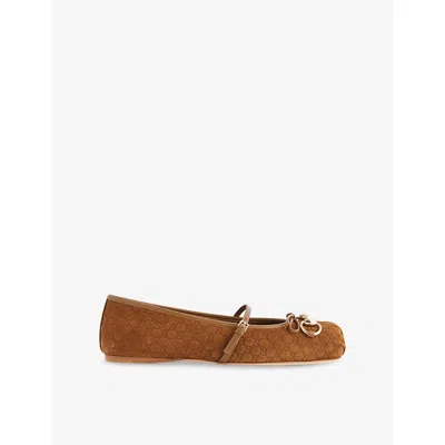 GUCCI WOMENS GUCCI GG-MONOGRAM HORSEBIT CANVAS BALLERINA PUMPS