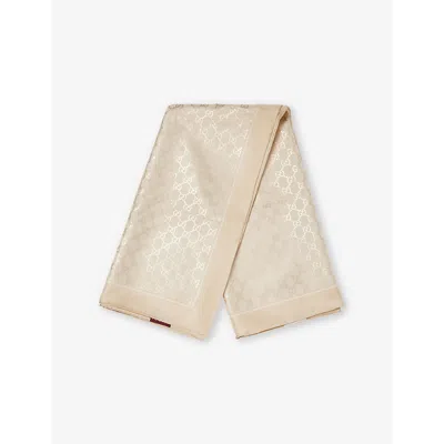 Gucci Womens White/ivory Gg Monogram Silk Carré Scarf