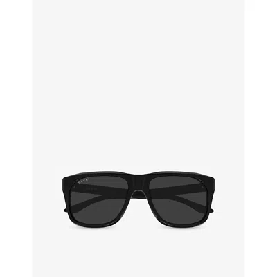 Gucci Womens Black Gg2077s Rectangle-frame Acetate Sunglasses