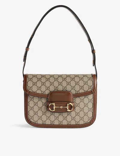 Gucci Womens  Horsebit 1955 Canvas Shoulder Bag In B.eb/brown Sugar