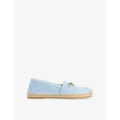 Gucci Womens  Horsebit Gg Canvas Espadrilles In Eden Light Blue
