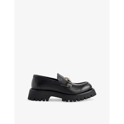 Gucci Womens Black Horsebit Monogram Leather Loafers