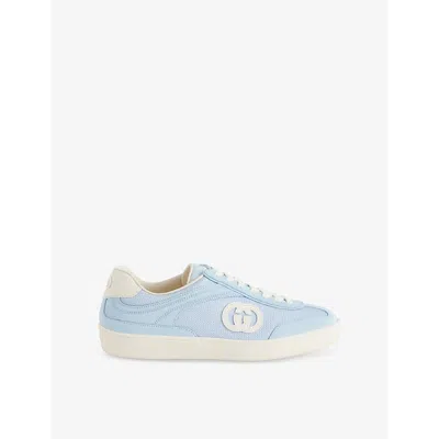 Gucci Womens Eden Light Blue Interlocking G Suede Trainers