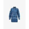 Gucci Womens Lasered Brand-logo Washed Denim Mini Dress Blue Light Blue In Blue Light Blue