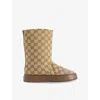 Gucci Womens Camel Ebony Crystal Monogram Crystal Canvas Boots Eur 39 / 6 Uk