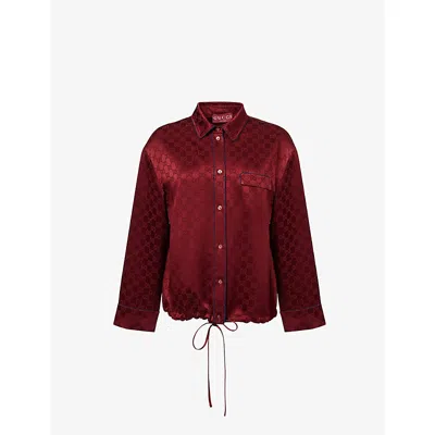Gucci Womens Rosso Ancora Mix Monogram-pattern Drawstring-hem Satin Shirt In Red