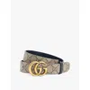 Gucci Womens Beige Monogram-print Brand-plaque Leather Belt In Beige