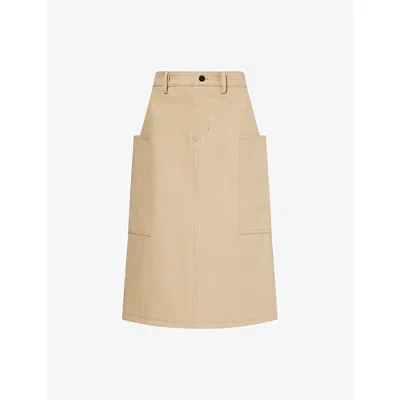 Gucci Womens Cold Beige Patch-pockets High-waist Cotton Midi Skirt