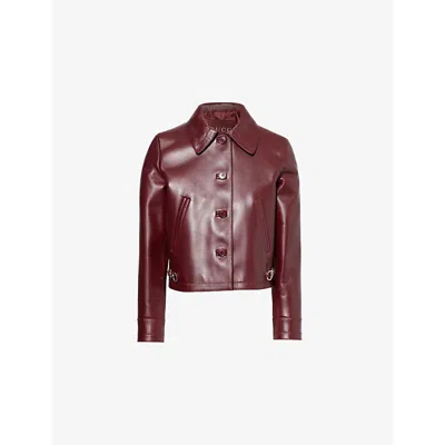 Gucci Womens Plonge Horsebit-plaques Relaxed-fit Leather Jacket Rosso Ancora