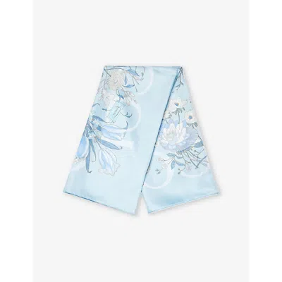 Gucci Womens Sky Blue/sky Blue Printed Floral Silk Carré Scarf