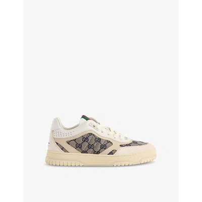 GUCCI WOMENS RE-WEB MONOGRAM CANVAS TRAINERS IVORY BEIGE WHITE EUR 35 / 2 UK