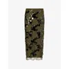 Gucci Womens Sequin-embellished Mid-waist Woven Midi Skirt Deep Oil Mix In Deep Oil Mix