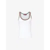 Gucci White Ribbed Cotton Web Tank Top In White Mix