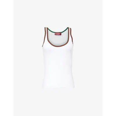 Gucci Womens White Mix Stripe-trim Cotton-jersey Tank Top
