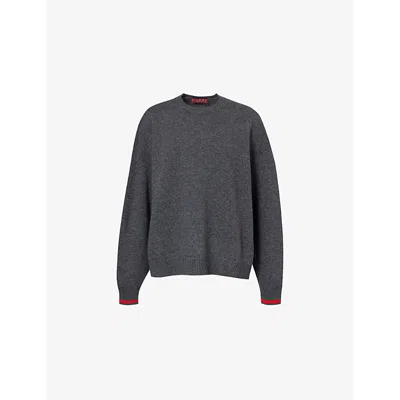 GUCCI WOMENS GUCCI STRIPED-CUFFS ROUND-NECK WOOL AND CASHMERE-BLEND JUMPER