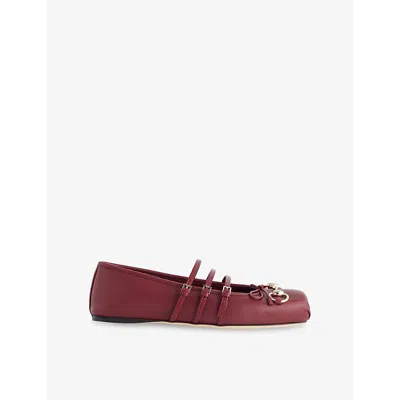 Gucci Womens Rosso Ancora Horsebit Ballerina Leather Flats Eur 40 / 7 Uk In Red