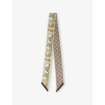 Gucci Womens Ivory Graphic-print Silk Scarf In White