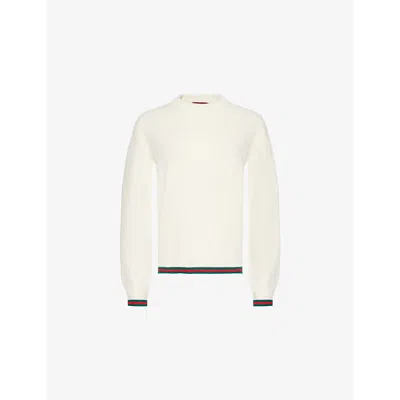 GUCCI WOMENS IVORY MC REGULAR-FIT STRIPED-TRIM WOOL-CASHMERE BLEND KNIT JUMPER XL