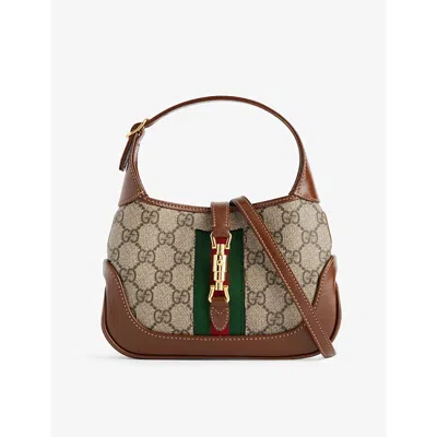 GUCCI WOMENS BE.EBON/BR.SUGAR/VRV JACKIE 1961 MINI CANVAS SHOULDER BAG