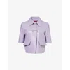 Gucci Womens Flared Short-sleeves Regular-fit Leather Jacket Light Wisteria In Light Wisteria