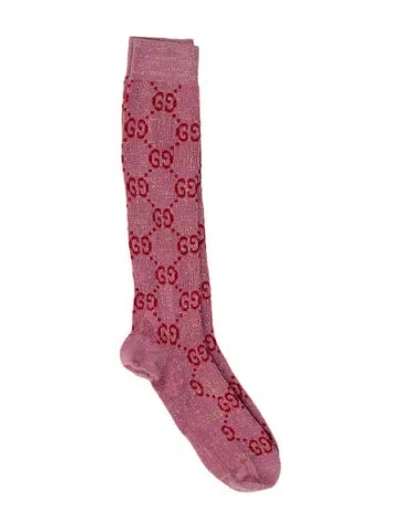 Pre-owned Gucci Womens Long Glitter Socks In Pink
