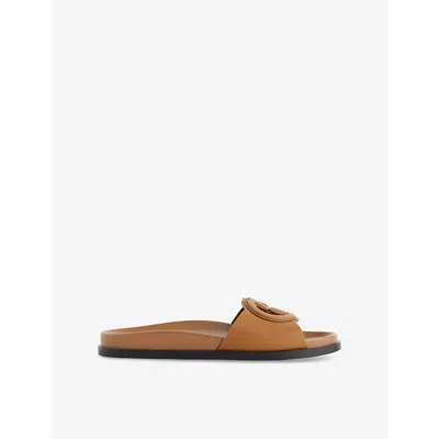 Gucci Womens  Branded Slip-on Leather Sliders In Luminious Wood