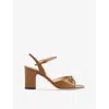 Gucci Leather Block Heel Sandals With Gold-tone Hardware In Luminious Wood
