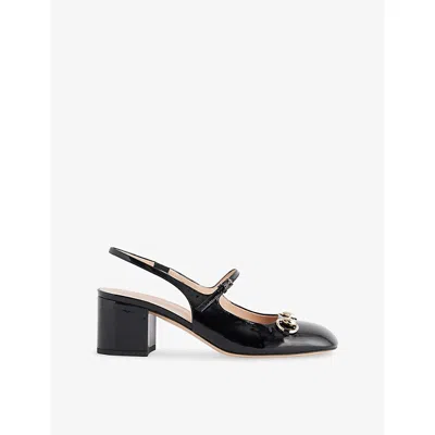 Gucci Womens Nero Mary Jane Horsebit Patent-leather Heels Eur 36 / 3 Uk In Black