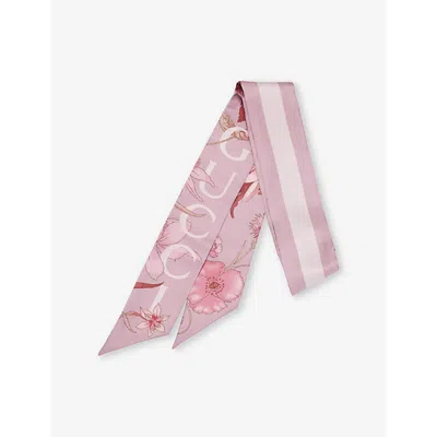 Gucci Womens  Floral-pattern Silk Neck Bow In Purple