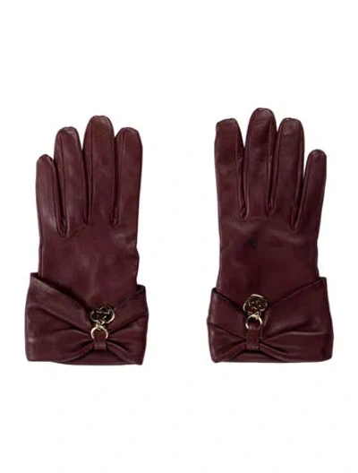 Pre-owned Gucci Womens' Nappa Leather Lovely Gloves In Burgundy
