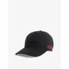 Gucci Womens  Monogram-pattern Striped-trim Woven Cap In Nero/nero/vrv