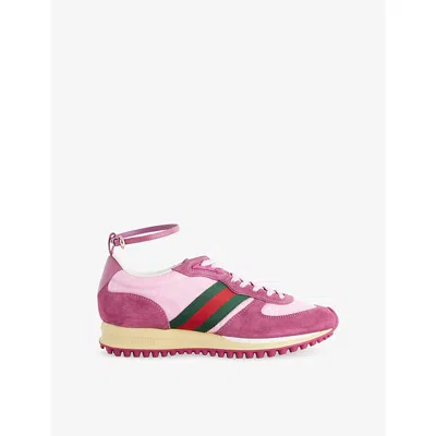 Gucci Womens Dark Pink Nora Remotion Gg Suede Trainers Eur 37 / 4 Uk