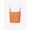 Gucci Orange Top With Spaghetti Straps And All-over Horsebit Print In Cotton Woman In Orange Rosso Ancora