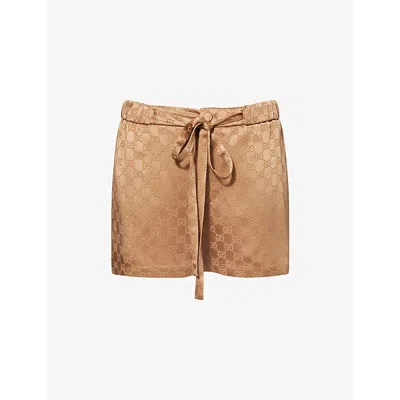 Gucci Womens Hammered Monogram Mid-rise Regular-fit Woven-blend Shorts Rame Mix