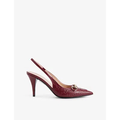 Gucci Horse Title Button High-heeled Sandals In Rosso Ancora