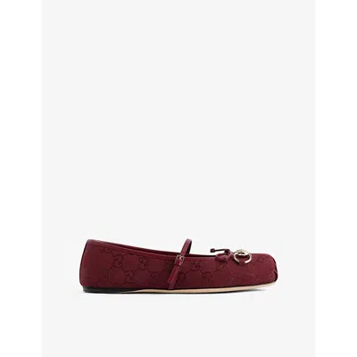 GUCCI WOMENS HORSEBIT CANVAS BALLET FLATS ROSSO ANCORA EUR 40 / 7 UK