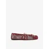 Gucci Net Nappa Triple-strap Horsebit Ballerina Flats In Red