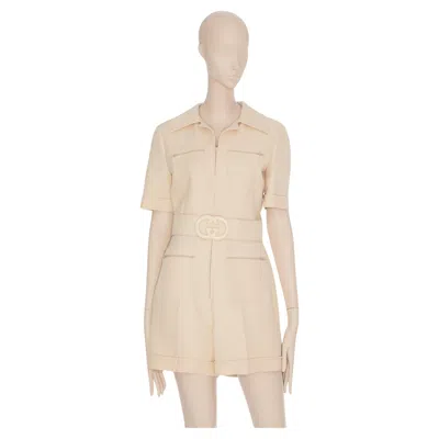 Pre-owned Gucci Womens Short Belted Jumpsuit Ivory 38 It In White