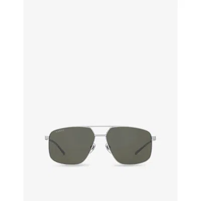 Gucci Womens Silver Gg1676s Pilot-frame Metal Sunglasses