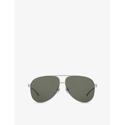 Gucci Womens Silver Gg1677s Aviator Metal Sunglasses