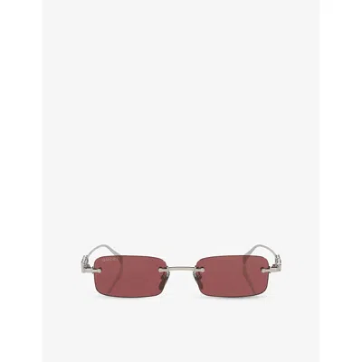 Gucci Womens Gg1808s Rectangle-frame Metal Sunglasses Silver In Brown