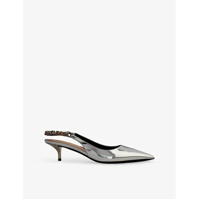 Gucci Womens  Signoria 45 Sling-back Leather Heeled Courts In Silver