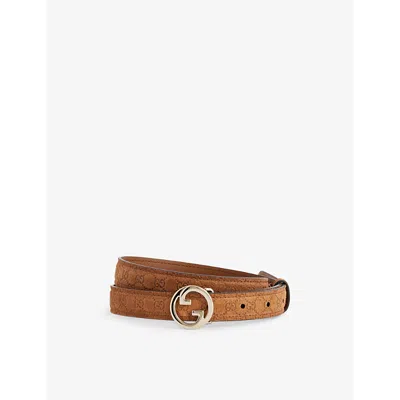 Gucci Women's Blondie Suede Gg Belt In Brown