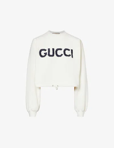 Gucci Womens Sunlight Mix Brand-embroidered Drawstring-hem Cotton-jersey Sweatshirt In Ivory+black