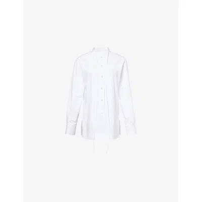 Gucci Womens Band-collar Regular-fit Cotton-poplin Shirt White In Red