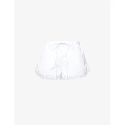 Gucci Womens Embroidered Drawstring Cotton-poplin Shorts White