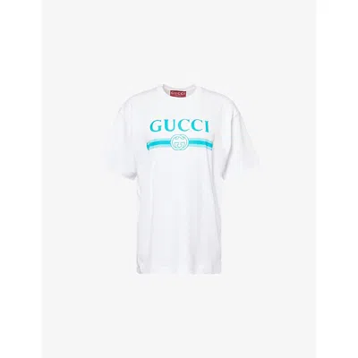 Gucci Womens Brand-print Relaxed-fit Cotton-jersey T-shirt White Mc