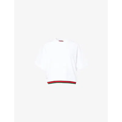 Gucci Womens White Mix Cropped Boxy-fit Cotton-jersey Sweatshirt