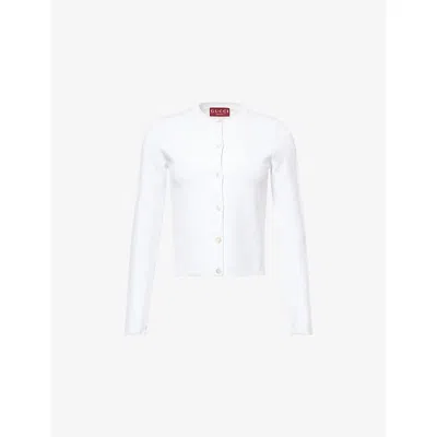 Gucci Womens Monogram Round-neck Knitted Cardigan White