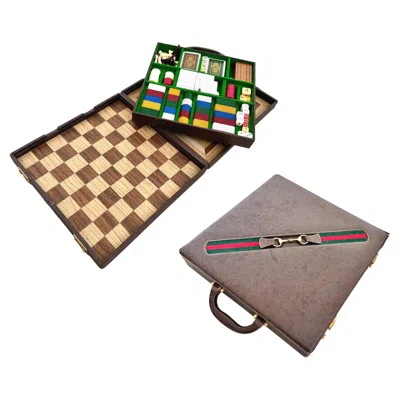 Pre-owned Gucci Wood And Leather Game Set, 1970s Italy In Brown
